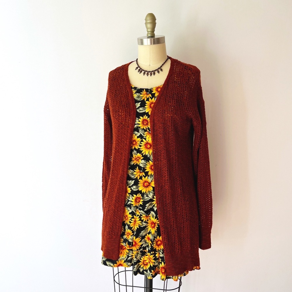 Maurices Cardigan Rust Orange Pointelle Open Knit Longline XS